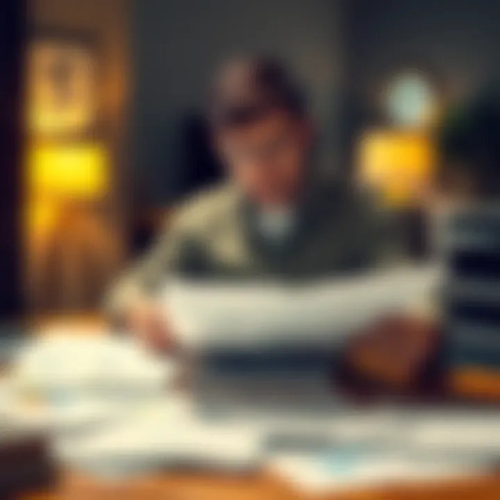 Person reviewing financial documents A person sitting at a table looking stressed while examining bills and financial statements