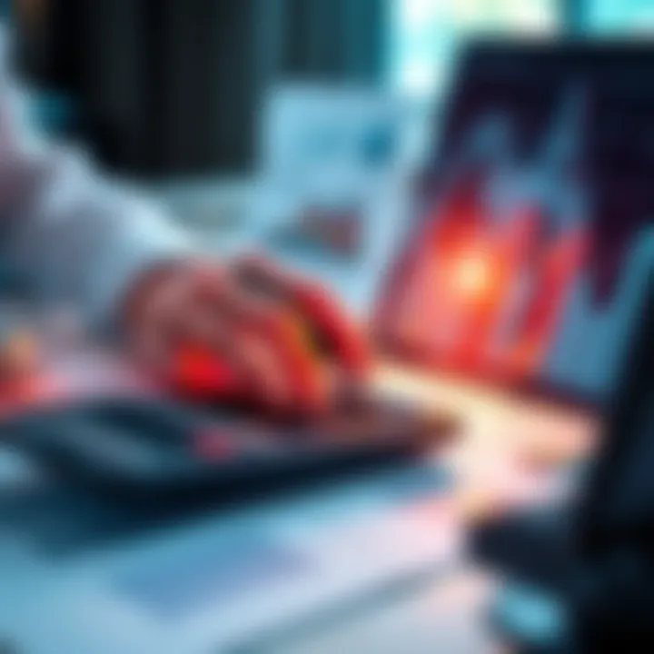 Calculating Financial Gains and Losses A person reviewing financial charts and graphs with a calculator on a desk