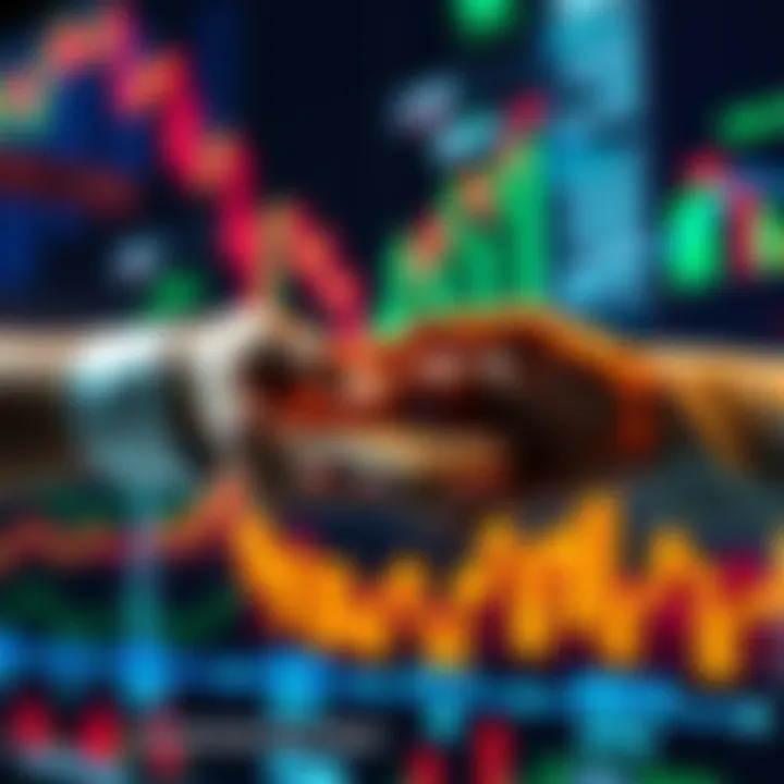 A close-up of hands exchanging money with stock market graphs in the background, symbolizing liquidity events and financial growth.