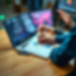 A person analyzing financial charts and graphs on a laptop with notes and a calculator nearby