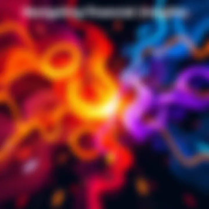 An abstract representation of fear and greed in finance with contrasting colors symbolizing market emotions