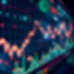 A graph showing a downward trend in financial markets with virus symbols overlaying it