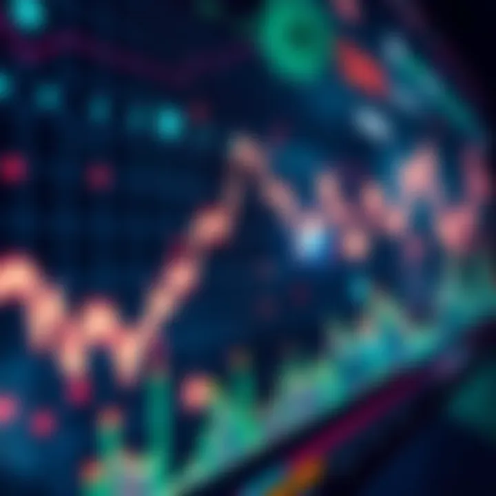 A graph showing a downward trend in financial markets with virus symbols overlaying it