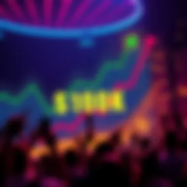 A graph showing an upward trend, symbolizing the achievement of exceeding $100,000 AUD in financial growth, with people celebrating in the background.