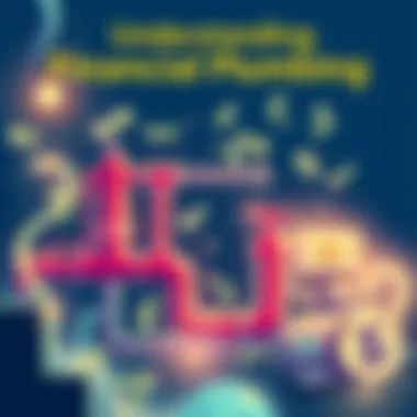 Illustration showing the flow of money through different financial systems, depicting connections and interactions, symbolizing economic transactions.