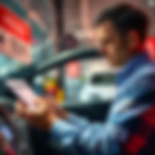 Person examining vehicle financing options, comparing high interest rates from banks