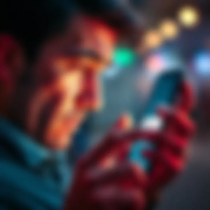 Fintech service disruption A frustrated person looking at a smartphone with a fintech app displaying an error message, symbolizing trust issues in the fintech industry after an outage.