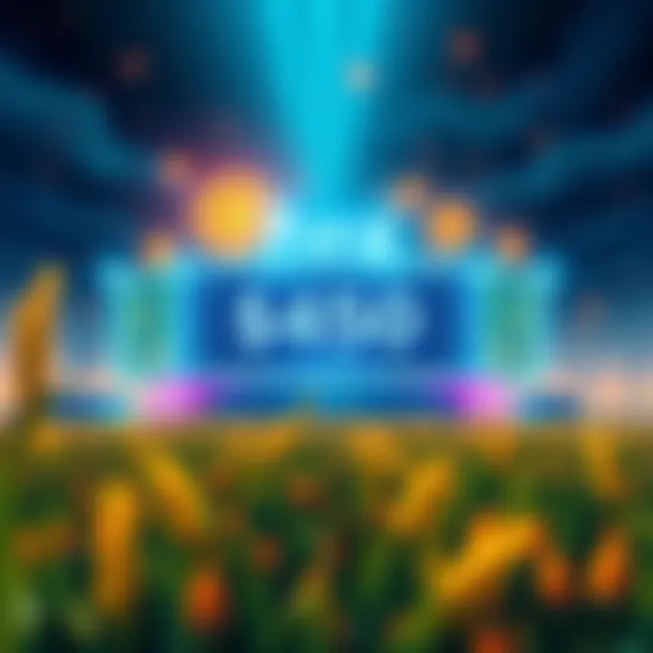 Illustration of Fira's fixed-rate DeFi lending platform with visual elements showing $450 million total value locked, symbolizing financial growth and stability for yield farmers.