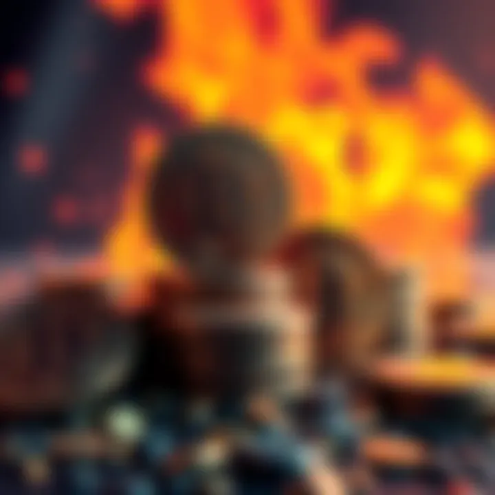 Graphic showing $FIRE meme coin with coins stacked, representing long-term holding and rewards structure