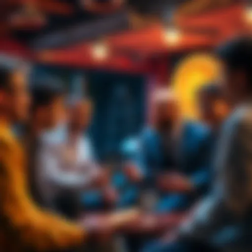 A group of people sharing their stories about their first experiences with Bitcoin at a casual gathering.
