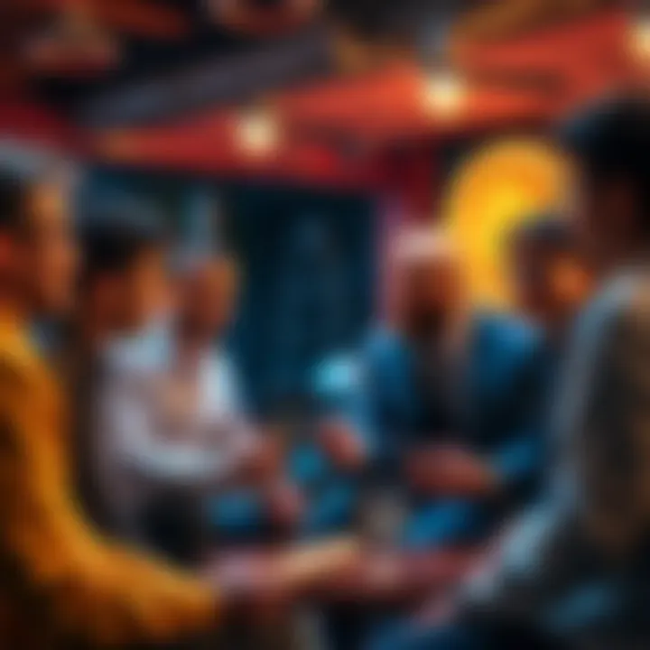 A group of people sharing their stories about their first experiences with Bitcoin at a casual gathering.