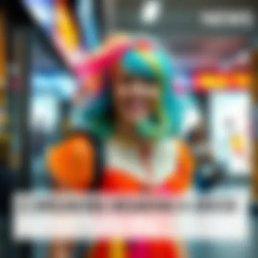 A person joyfully wearing a colorful dress and a new wig, smiling in a public setting, embracing their self-expression.