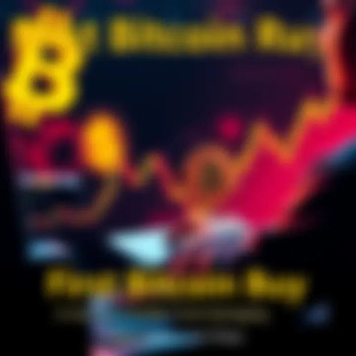 Person buying Bitcoin on a computer with dollar signs and a graph in the background