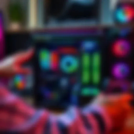 A person showing a PC build setup with components like a motherboard, CPU, and graphics card laid out for feedback.