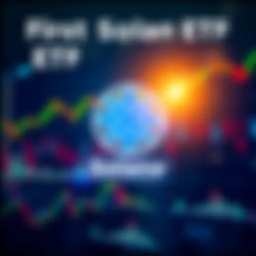 Graphic showing Solana logo with stock market charts and trading symbols