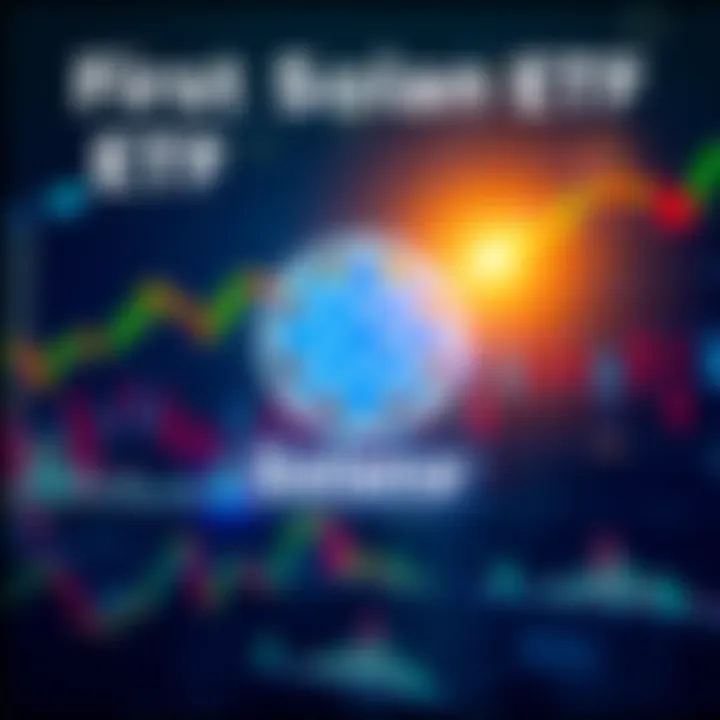 Graphic showing Solana logo with stock market charts and trading symbols