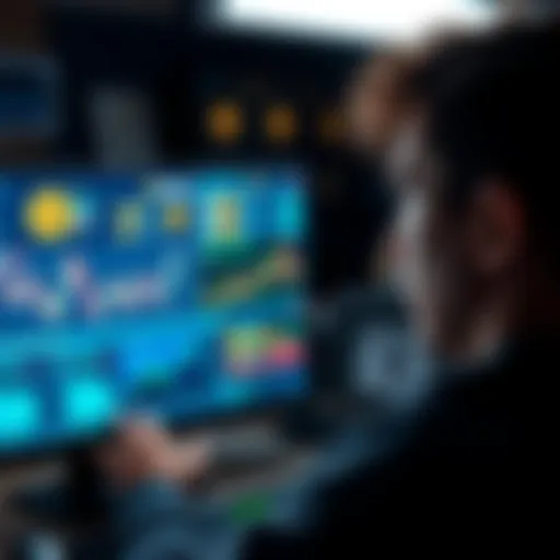 A person looking at a computer screen with Bitcoin graphics and notes, representing a first-time buyer seeking investment advice.