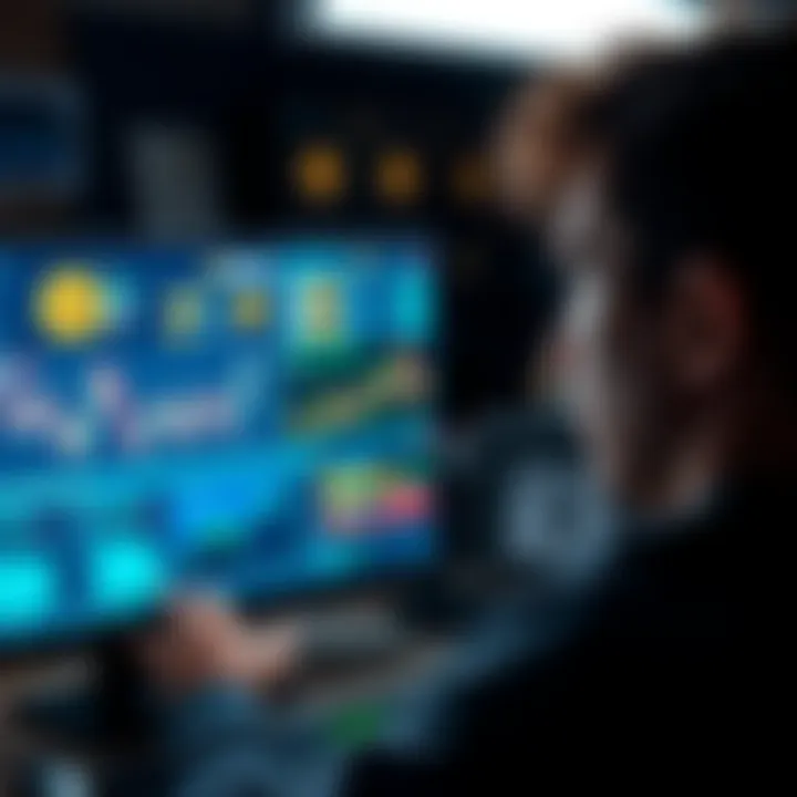 A person looking at a computer screen with Bitcoin graphics and notes, representing a first-time buyer seeking investment advice.