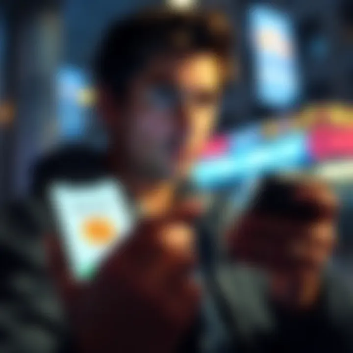 A person looking at their phone, showing a Bitcoin purchase on the Robinhood app, with a thoughtful expression reflecting security concerns.