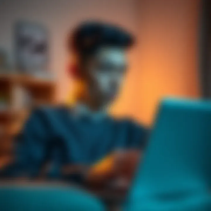 A young man reflects on his financial future while browsing investment opportunities on his laptop at home.