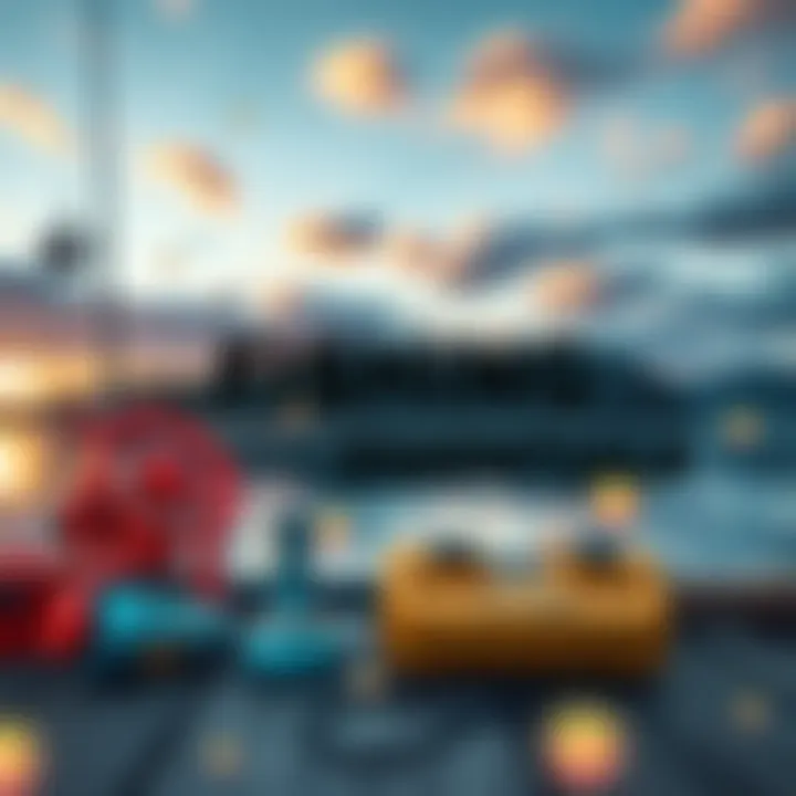 A serene lakeside view with fishing gear ready for action