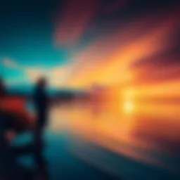 A person casting a fishing line into a serene lake during sunset, hoping to catch a big fish.