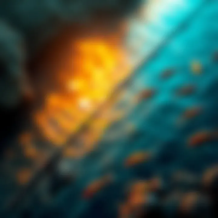 A graphic showing Fishing V1, featuring a fishing rod and a scenic backdrop of water and fish, with hints of V2 designs.