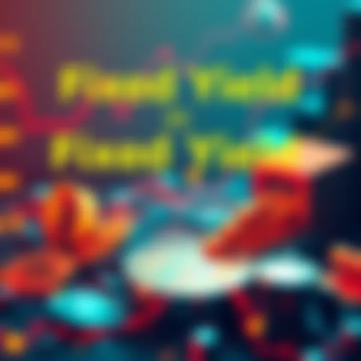 A graphic showing stablecoins and real-world assets for fixed yield in decentralized finance, with a focus on financial growth.