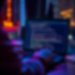 A user troubleshooting blockchain download problems on a laptop with error messages on the screen