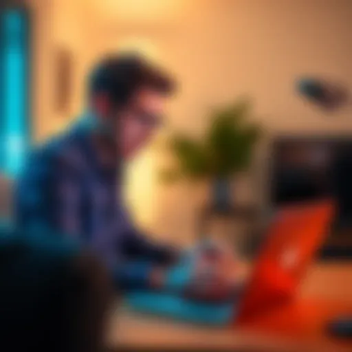 A person troubleshooting a Wi-Fi router at home with a laptop.