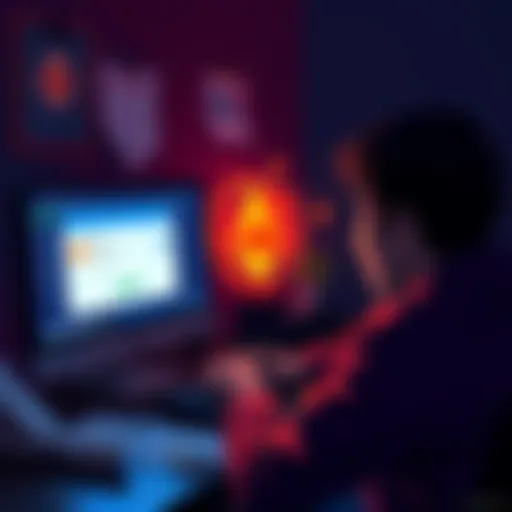 A person looking at a computer screen with Monero wallet open, frustrated by stuck funds, surrounded by troubleshooting notes and tools.