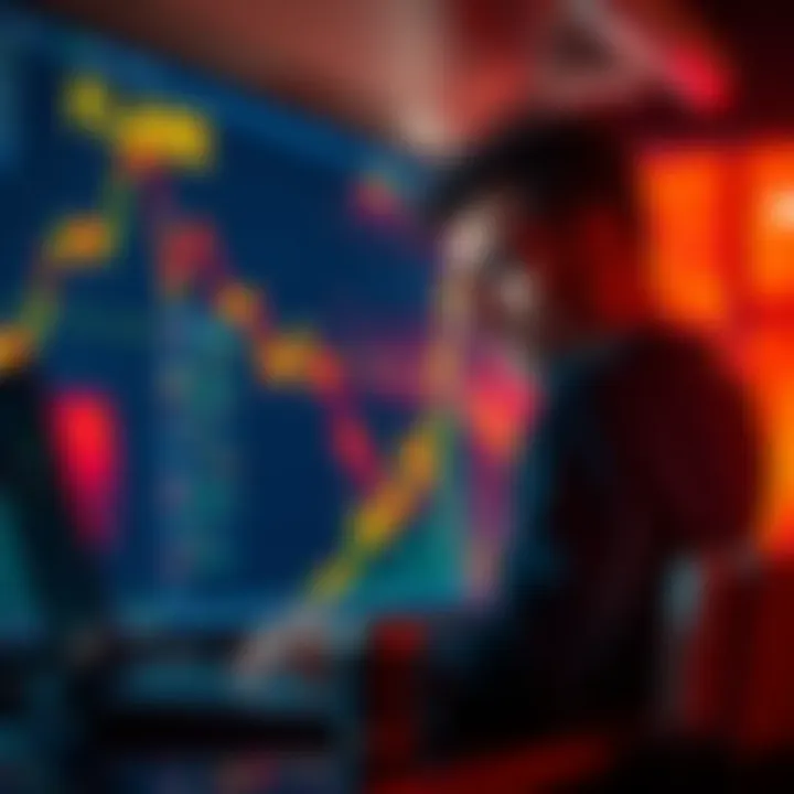 A graph showing fluctuations in Flare's price with a downward trend highlighted. A trader looks concerned while analyzing the data on a laptop.