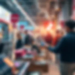 A busy retail environment showing merchants adopting digital payment systems with Flexa technology, highlighting the transition to modern payment methods.