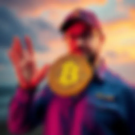 A Florida resident stands proudly holding a Bitcoin symbol, showcasing his recent purchase of 4% of all Bitcoin in circulation.
