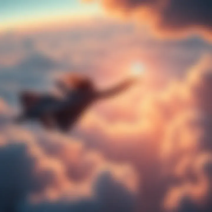 Flying with Diamonds A person soaring through the sky, reaching for sparkling diamonds amidst clouds, symbolizing hope and dreams.