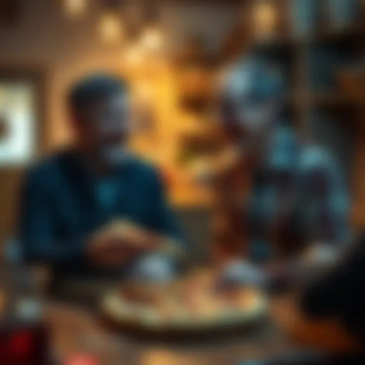 Flynn and his dad Walt share a playful moment over pizza, smiling and laughing in a cozy kitchen setting.