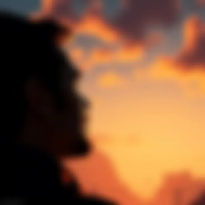 A person looking at a sunrise with a determined expression, symbolizing hope and a fresh start away from gambling habits.