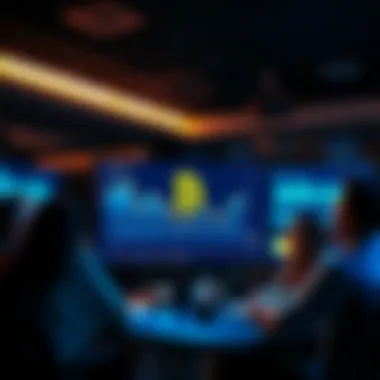 A clean and simple design representing a forum for focused bitcoin news, with a computer screen displaying bitcoin symbols and charts, surrounded by people discussing thoughtfully.