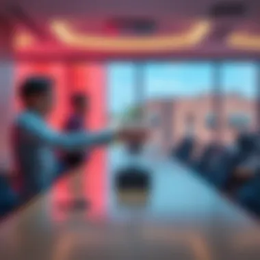 Foid and Chud representatives shaking hands in a meeting room, symbolizing their partnership