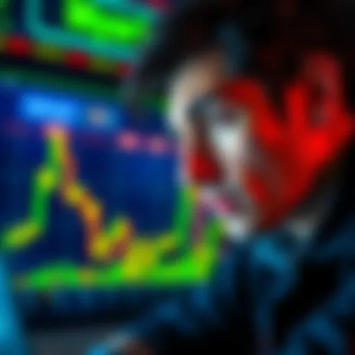 A worried investor looks at a fluctuating stock chart, symbolizing concern over Fold's credit card launch.