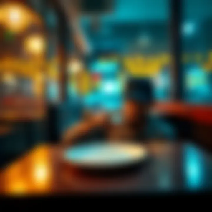 A person looking at their watch while sitting at a table with an empty plate and phone in hand, waiting for food delivery