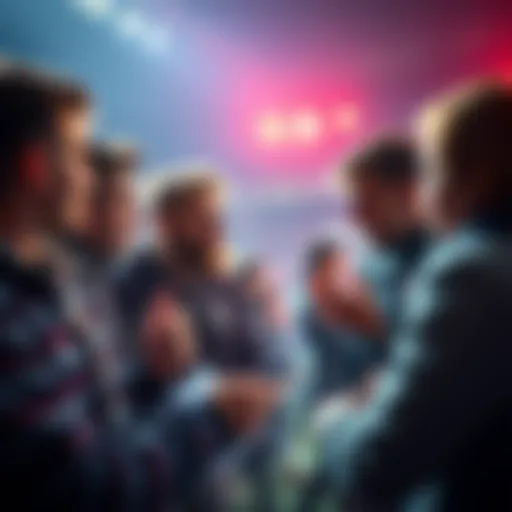 A group of football fans engaged in a lively discussion about a footballer, sharing thoughts and debating strengths and weaknesses.