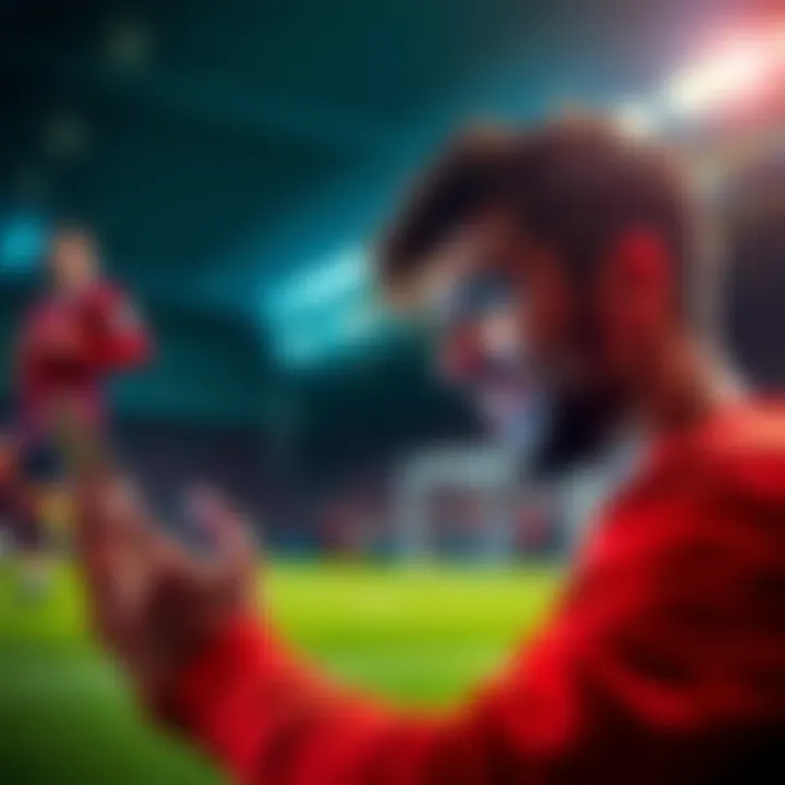 A person making football match predictions on a mobile app with excitement.