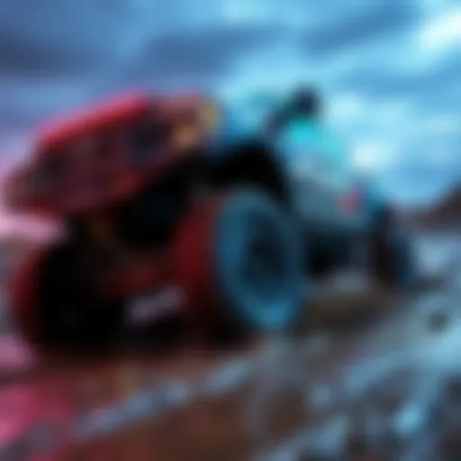 A lifted Ford mud-crawler with 40-inch tires drives through muddy terrain, showcasing its impressive features.
