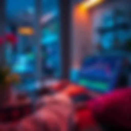 A person using a laptop to trade forex in a cozy home setting with currency charts on the screen