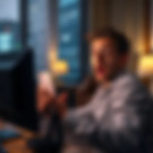 A person looking surprised at a computer while checking old emails about a hotel booking