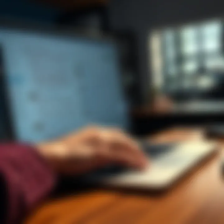 A person looks frustrated while typing on a laptop showing controversial forum comments about XRP.
