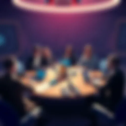 A group of people discussing cryptocurrency concerns at a round table with laptops and papers, highlighting issues like scams and censorship.