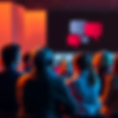 A group of people debating the role of moderators on an online forum, with speech bubbles showing different opinions.