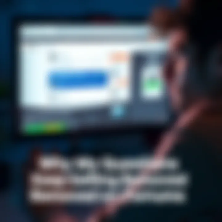 A person looking disappointed while checking a computer screen with a forum site, showing a message indicating their question was removed.